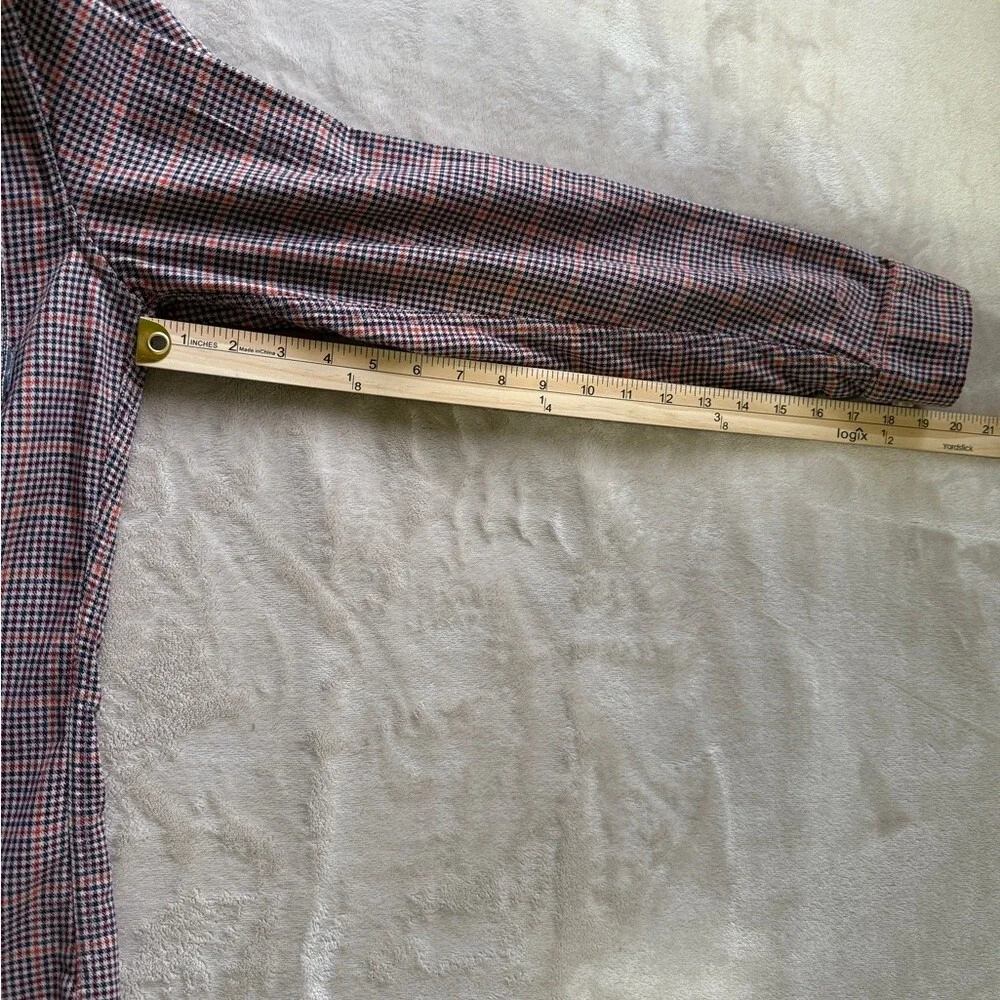 Eddie Bauer Mens Slim‎ Fit Houndstooth Button Down Shirt Small Burgundy Navy S